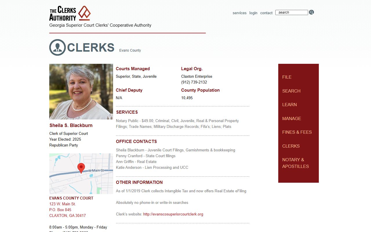 Evans County Clerk of Superior Court GSCCCA profile records access