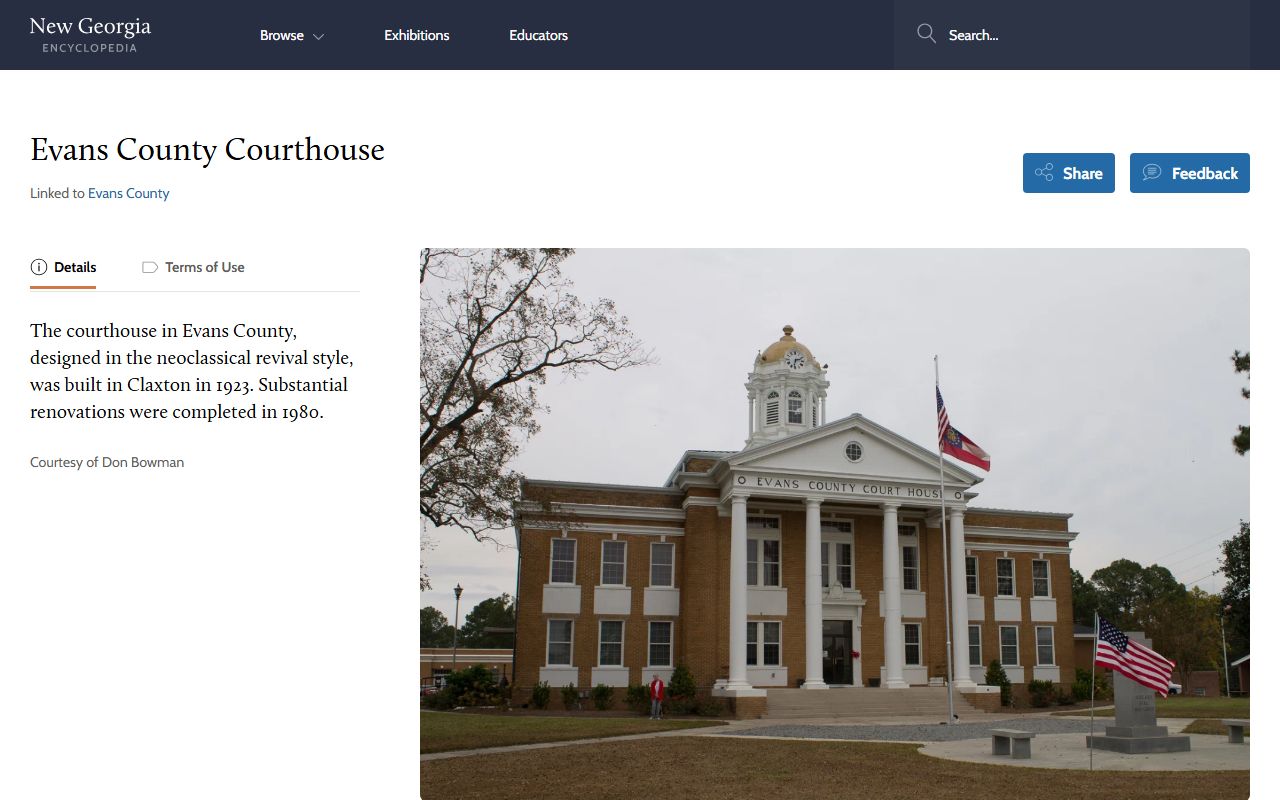 Evans County Clerk of Superior Court historic courthouse records location