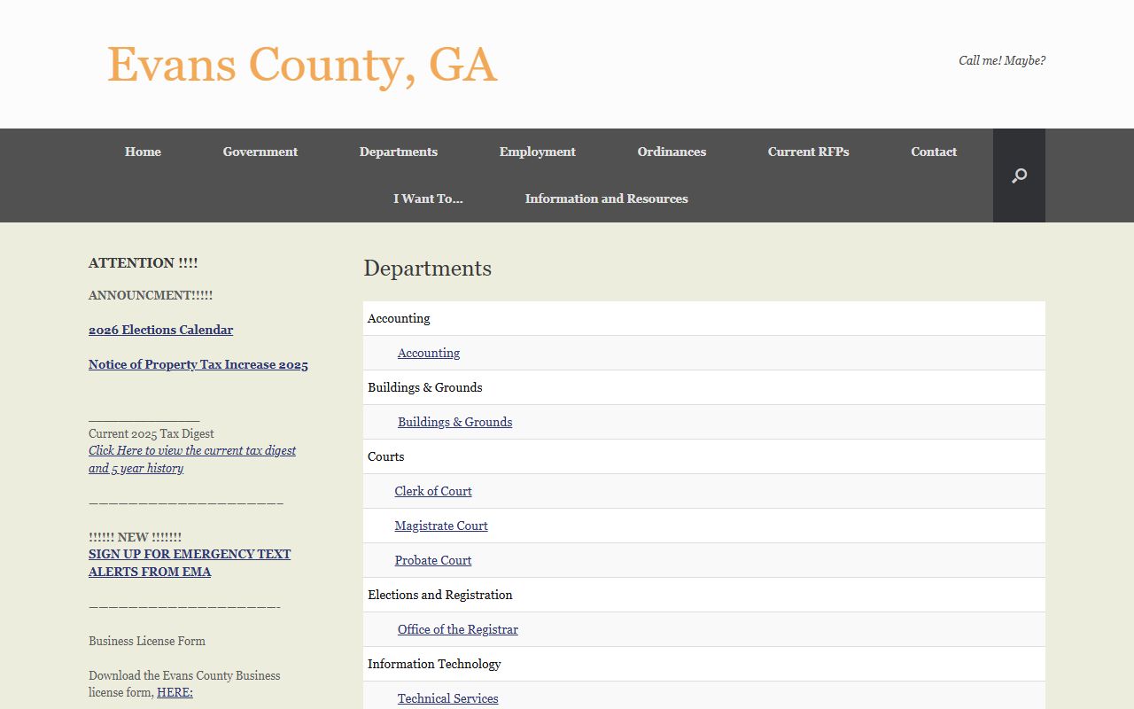 Evans County arrest records and court charges county department directory