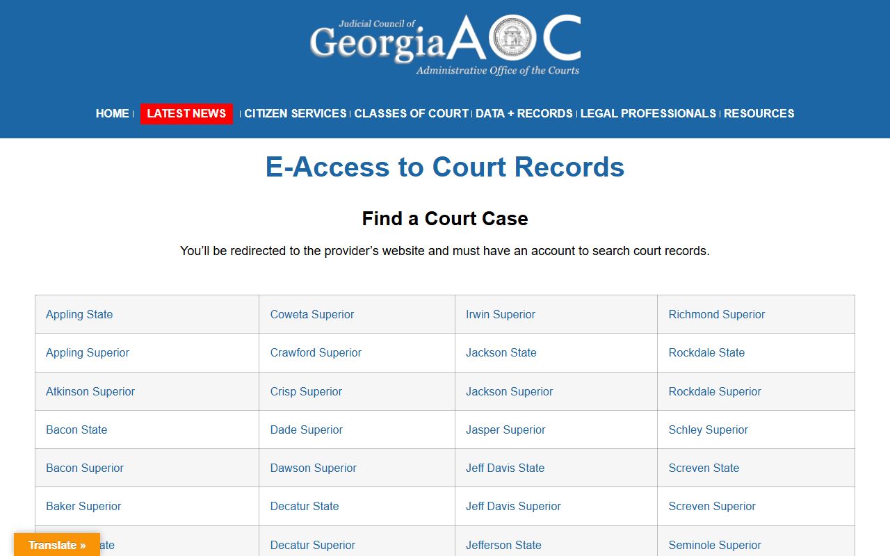 Evans County court records Georgia Courts e-access provider routing