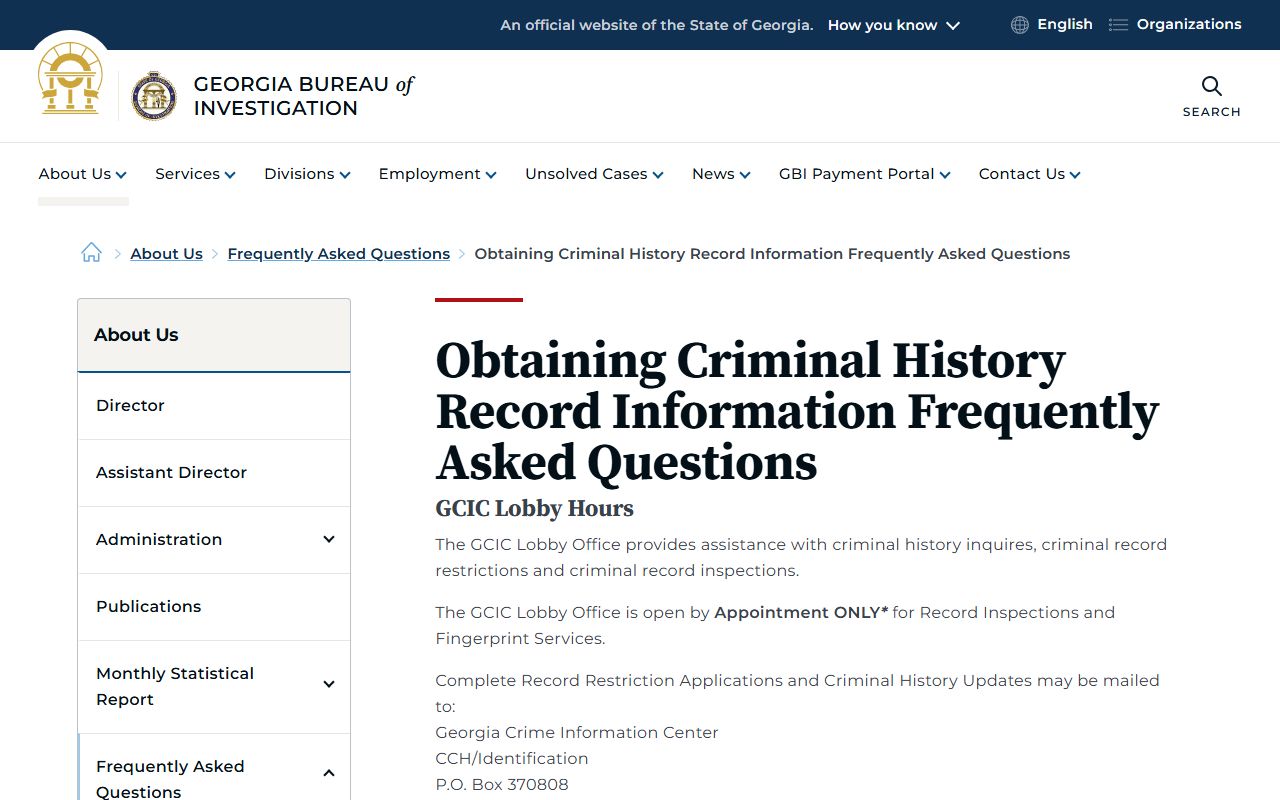 Evans County criminal court records GBI criminal history FAQ