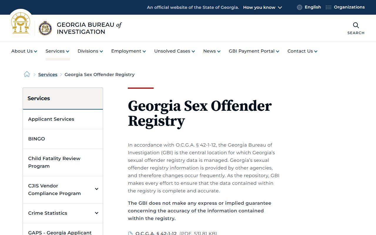 Evans County criminal court records GBI sex offender registry service
