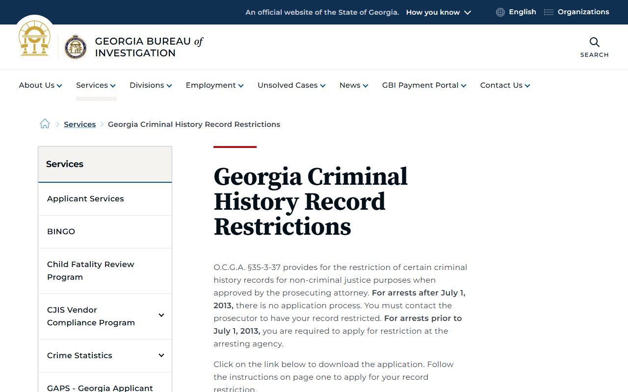Evans County criminal court records GBI record restriction page