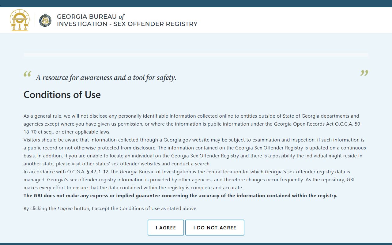 Evans County criminal court records Georgia Sex Offender Registry search page