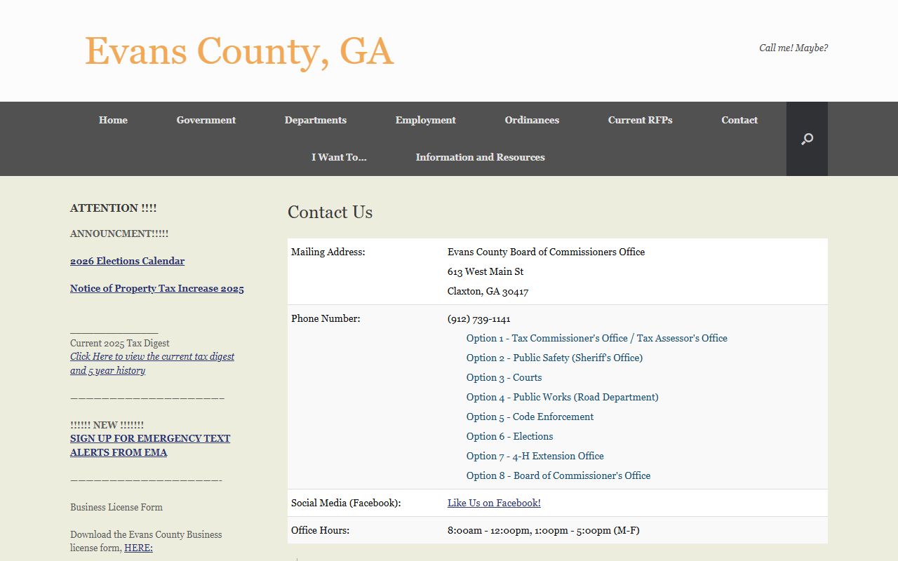 Evans County Court records county contact page