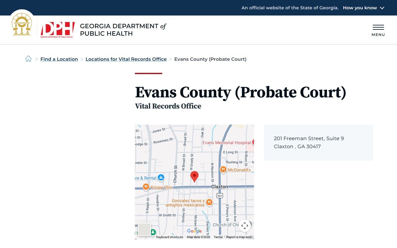 Evans County Probate Court vital records and court records