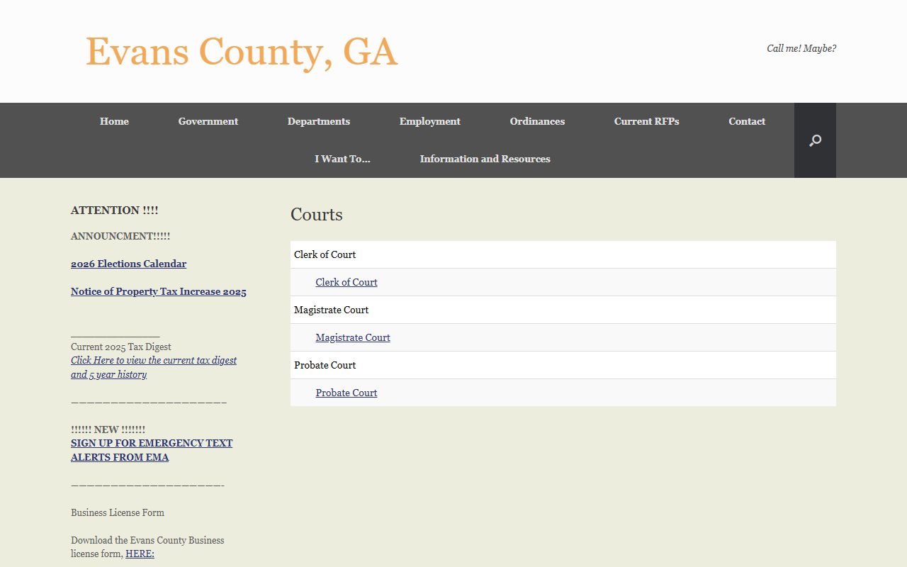 Evans County Court records courts landing page