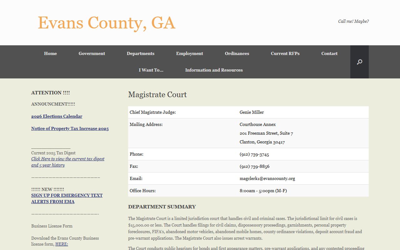 Evans County Magistrate Court records fees and filings