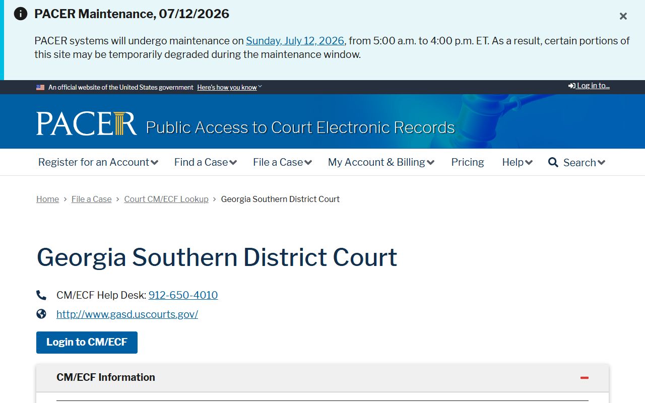 Evans County inmate records federal district PACER case lookup