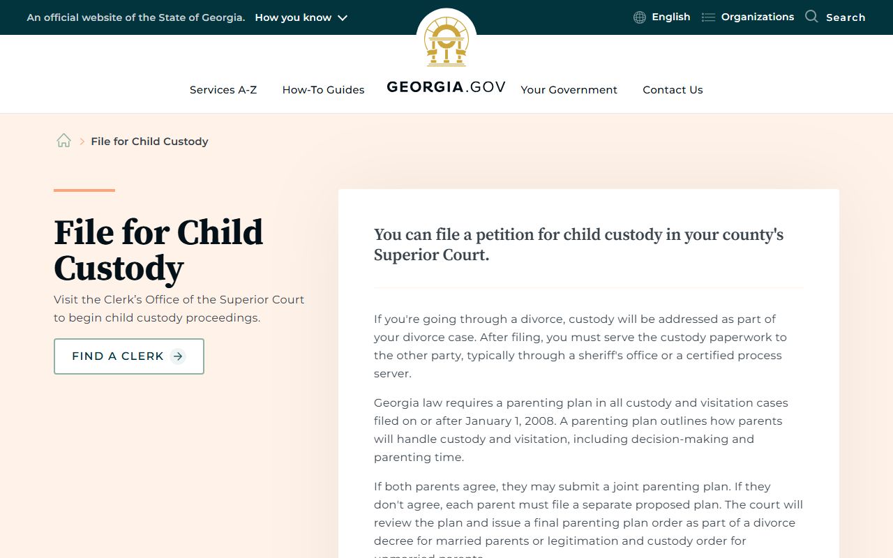 Evans County divorce records Georgia.gov child custody guide
