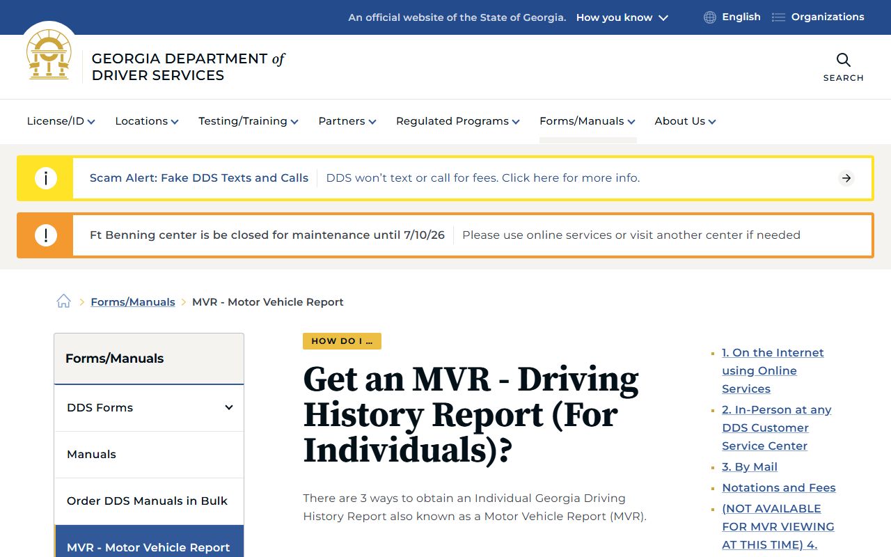 Evans County traffic court records Georgia DDS motor vehicle report page
